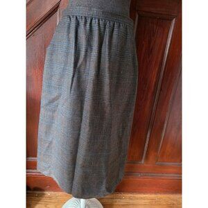 Vintage Brown Plaid Wool Blend Midi Skirt Womens Size 8 Made In USA